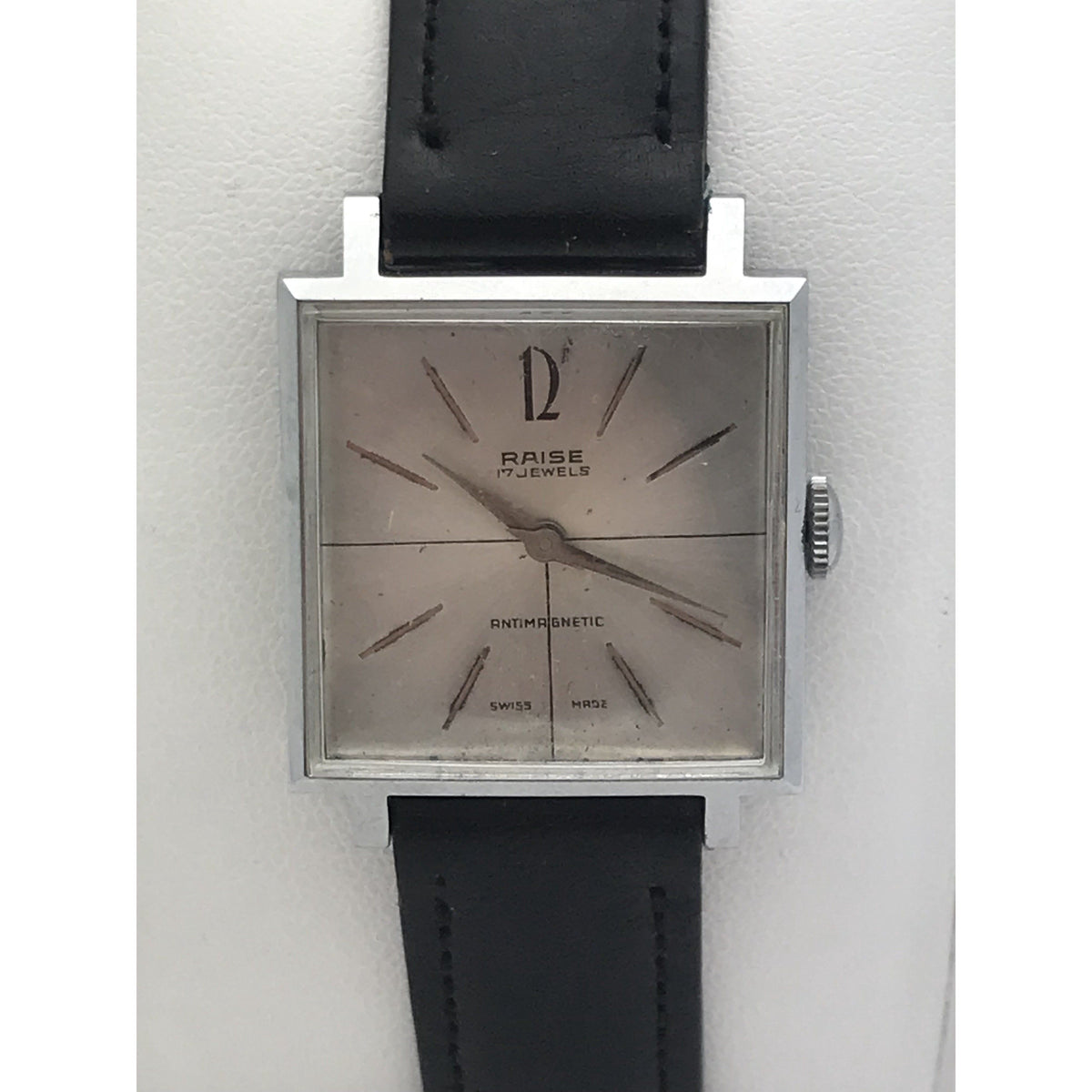 Raise Unisex 17 Jewels Antimagnetic Silver Dial Black Leather Band Watch 2244