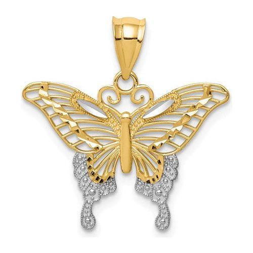 QGPK4841 14k And Rhodium Diamond-Cut Butterfly Pendant