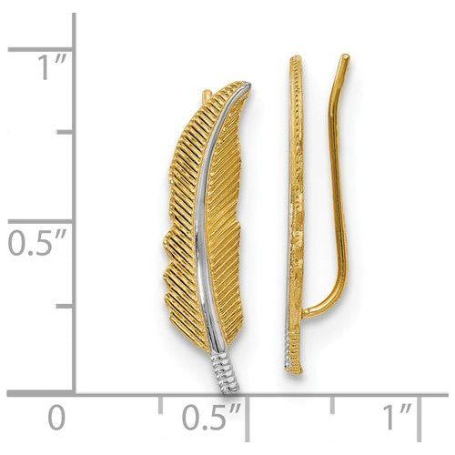 EARDDQGLE1503 Leslie's 14K With Rhodium Polished Feather Ear Climber Earrings