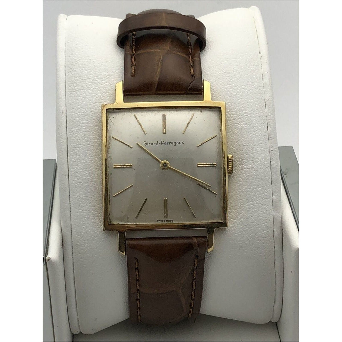 Girard Perregaux Men's 18K Gold Case Silver Dial Leather Band Watch 1308