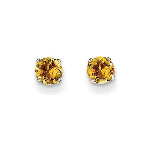 EARBBQGXBE131 14k White Gold 4mm Citrine Stud Earrings