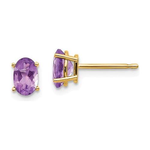 EARBBQGXBE14 14k 6x4 Oval February/Amethyst Post Earrings