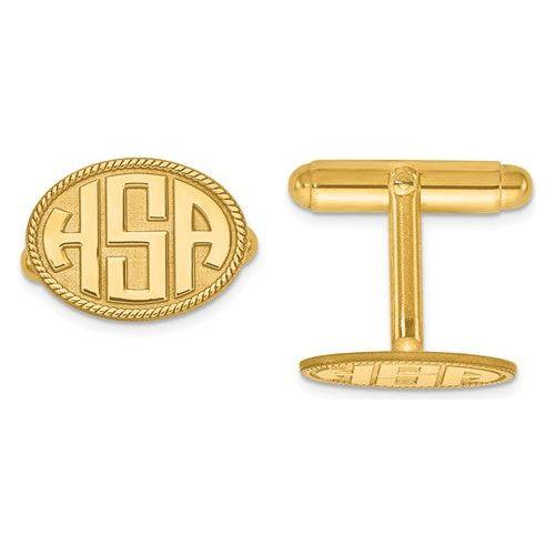 CLQGXNA623Y 14K Raised Letters Oval Border Monogram Cuff Links