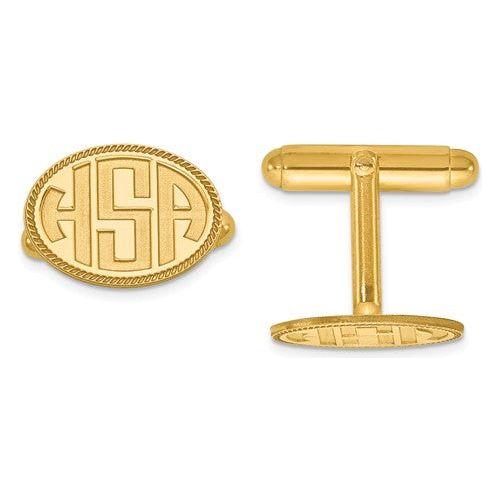 CLQGXNA624Y 14k Recessed Letters Oval Border Monogram Cuff Links