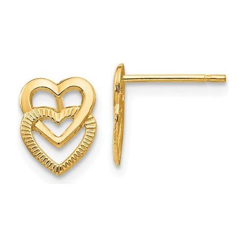 EARBBQGYE1649 14K Yellow Gold Polished Double Heart Post Earrings