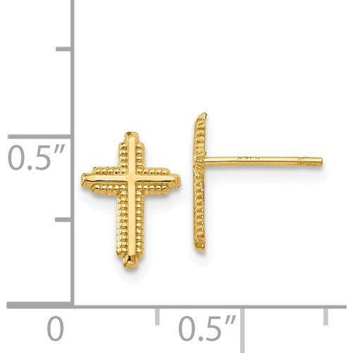 EARBBQGYE1675 14K Yellow Gold Polished Cross Post Earrings