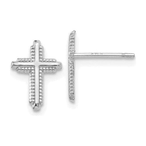 EARBBQGYE1676 14K White Gold Polished Cross Post Earrings