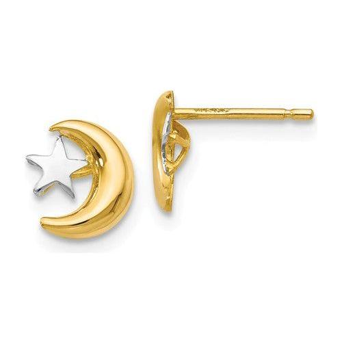 EARBBQGYE325 14k Polished And Rho Moon And Star Post Ear