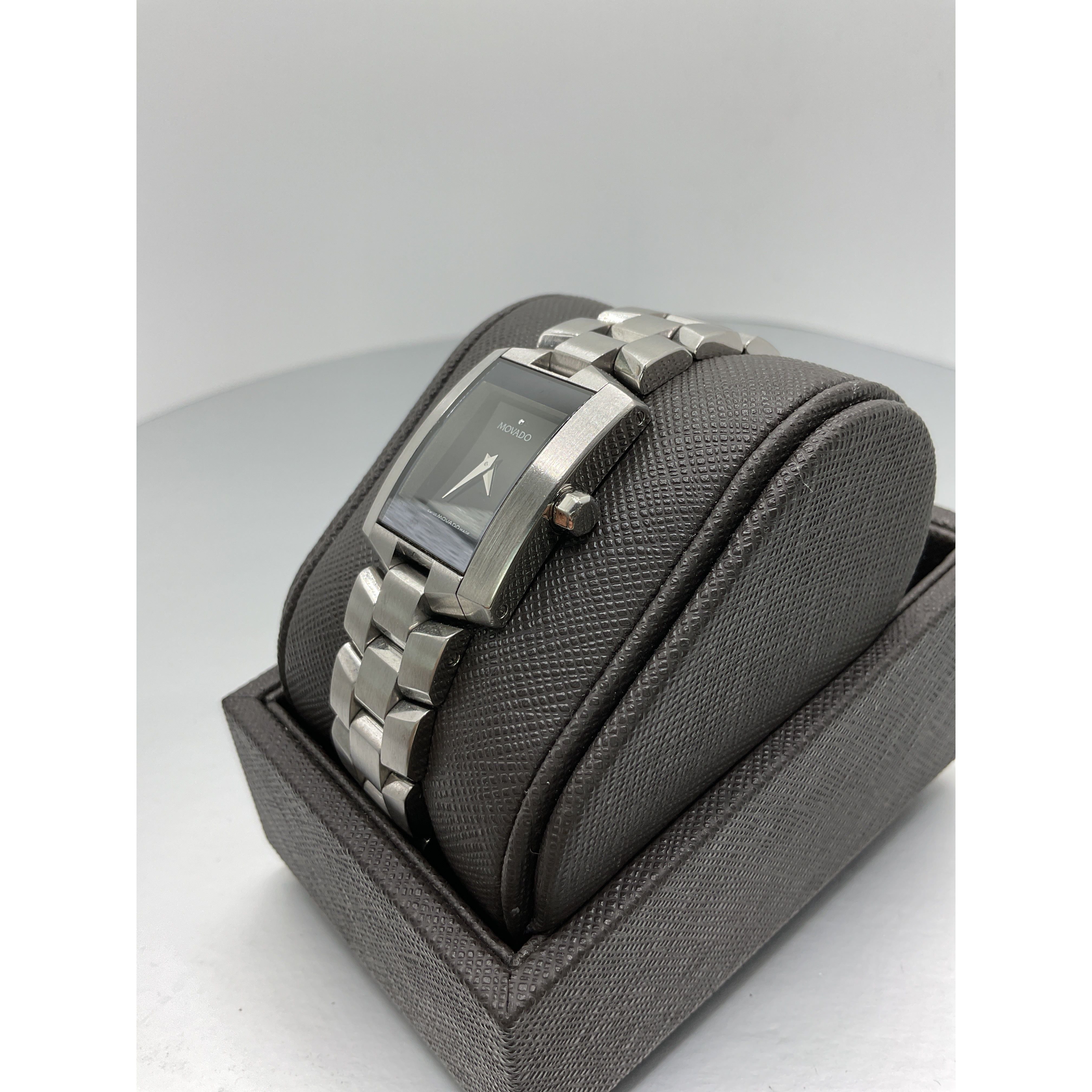 Movado Ladies Eliro Museum Black Dial Stainless Steel Bracelet