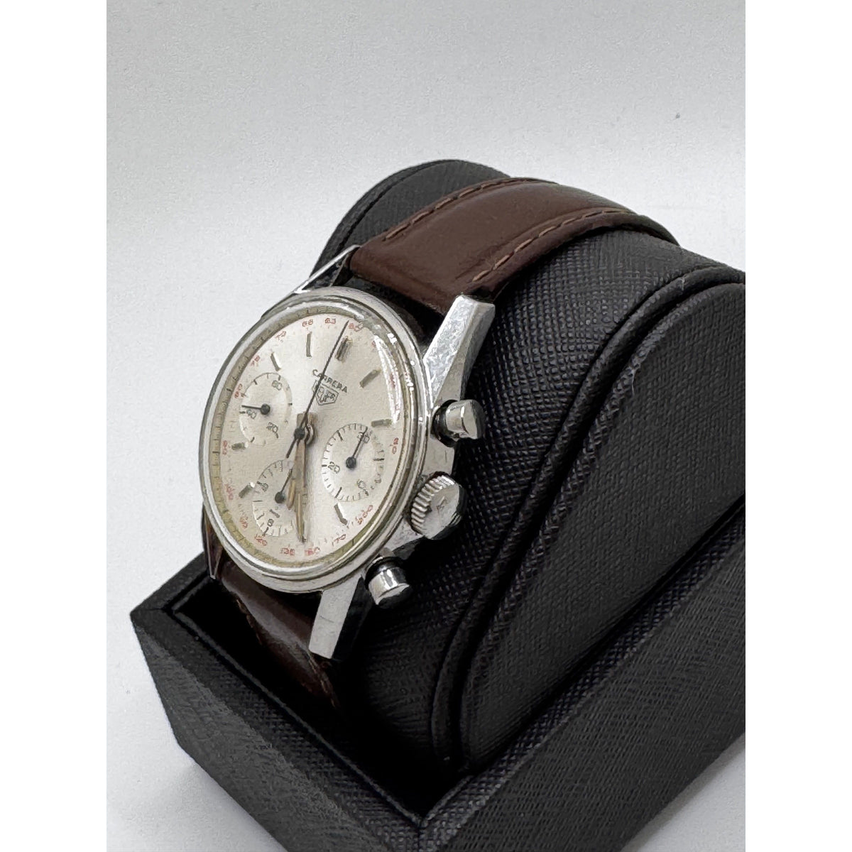 Heuer Men’s Carrera Silver Dial Brown Leather & Stainless Steel Strap Vintage Watch 2447T