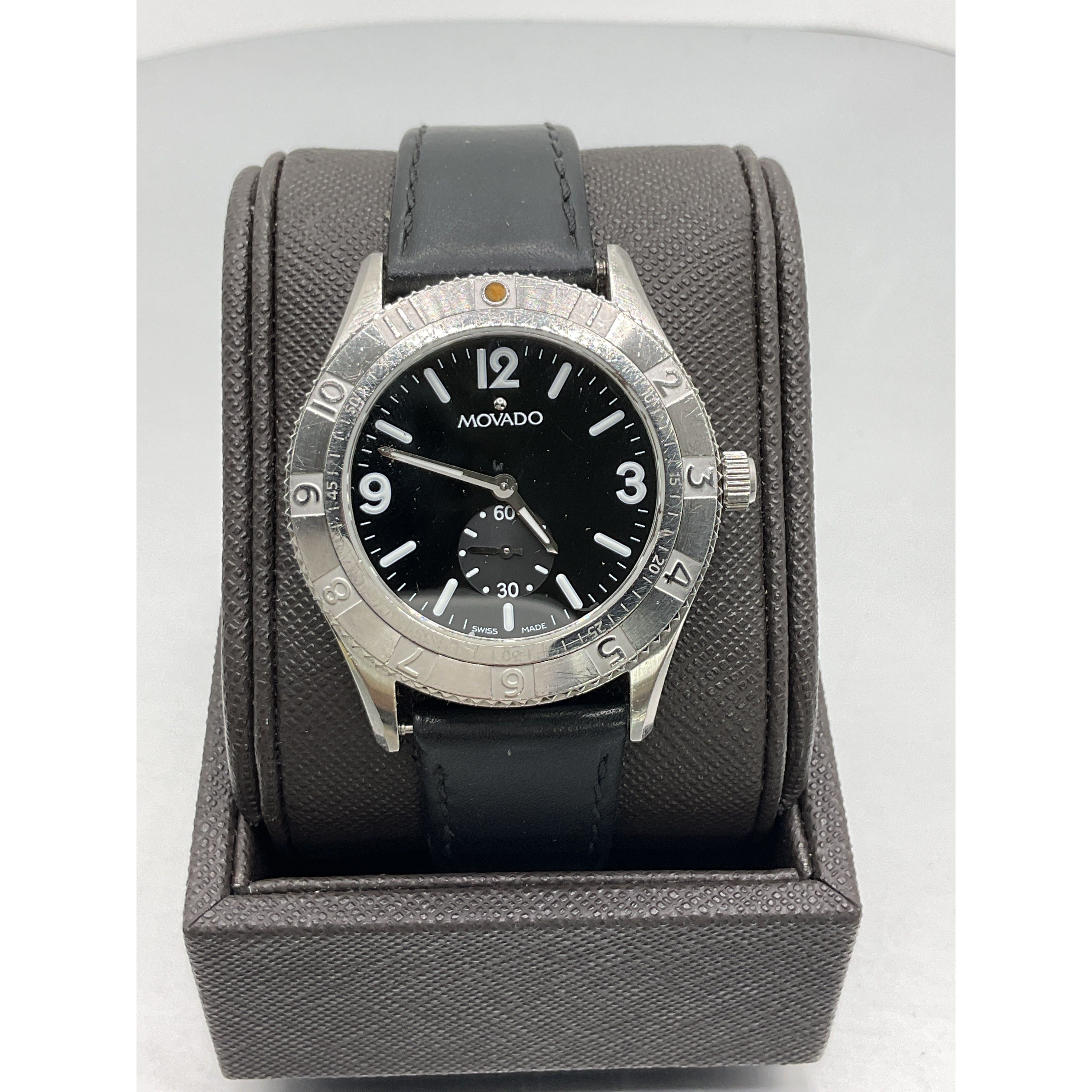 Movado Men's Gentry Black Dial Black Calfskin Strap Watch 84.N2