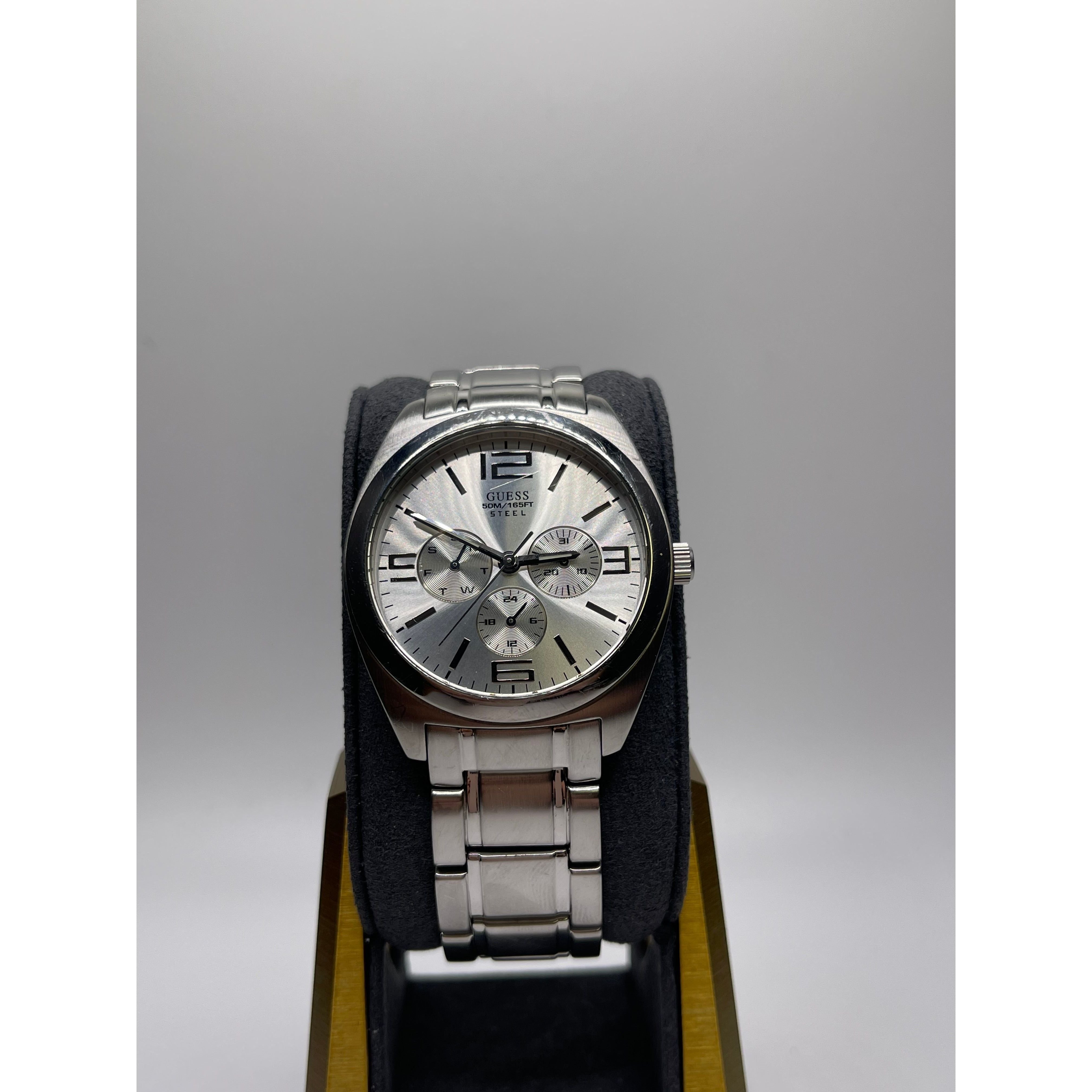 Guess Men's Steel Silver Tone Dial Silver Tone Bracelet Watch