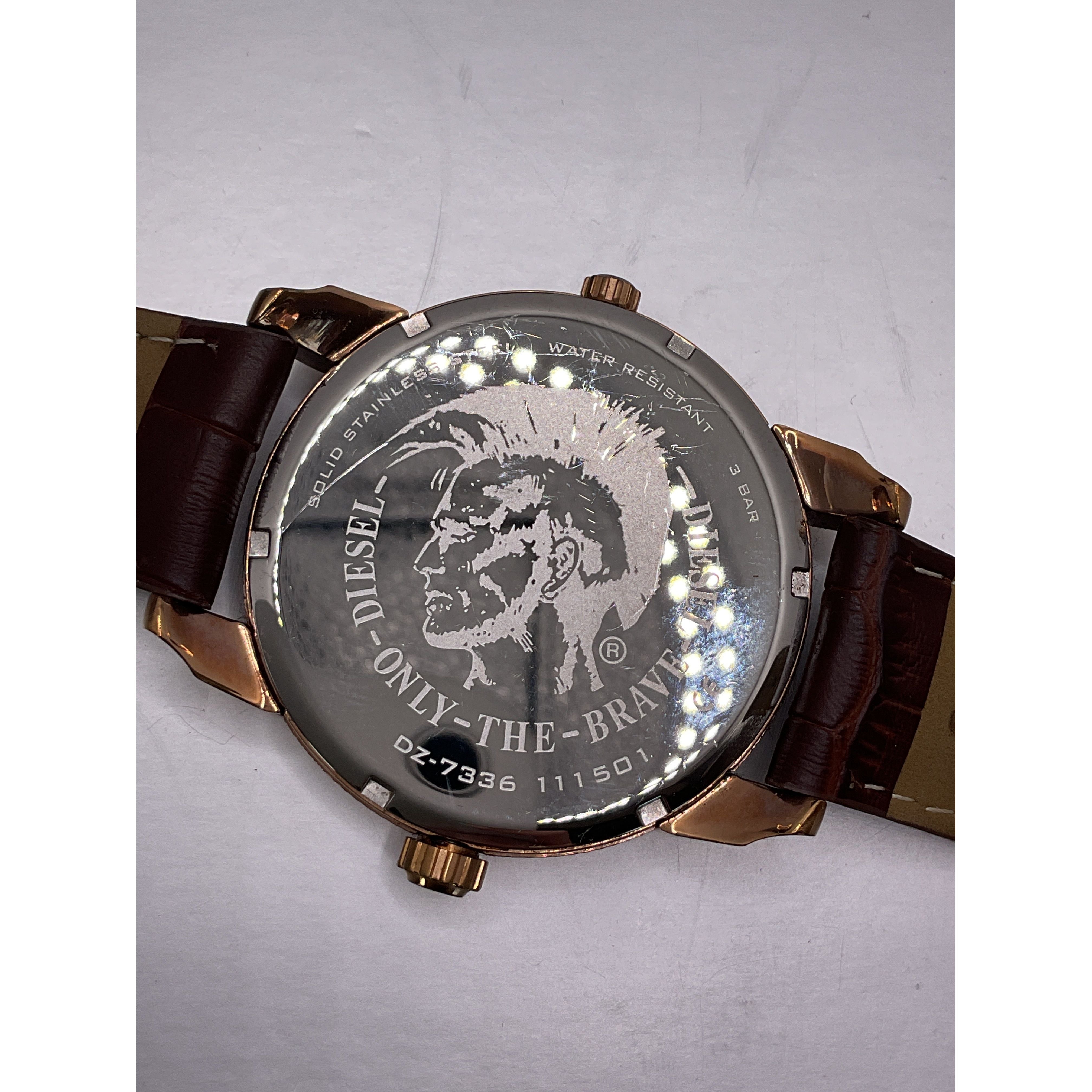 Diesel Men's Mini Daddy Black Dial Brown Leather Strap Watch