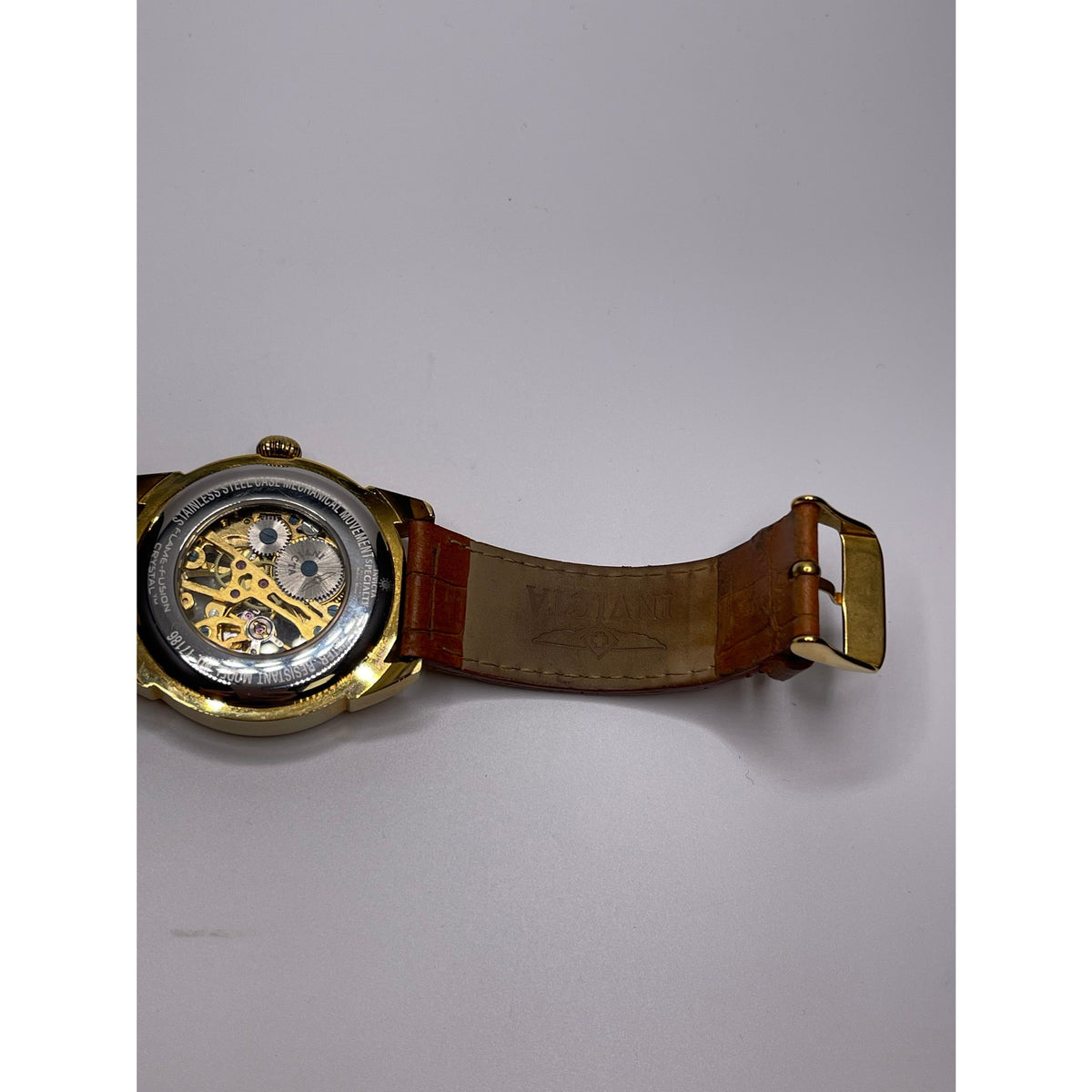 Invicta Specialty Yellow Gold Dial Brown Leather Strap Mechanical Men's Watch 17186