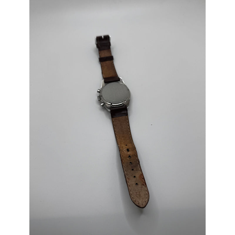 Heuer Men’s Carrera Silver Dial Brown Leather & Stainless Steel Strap Vintage Watch 2447T