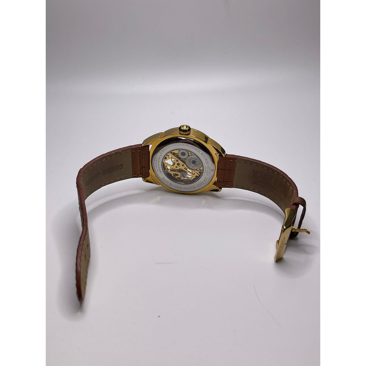 Invicta Specialty Yellow Gold Dial Brown Leather Strap Mechanical Men's Watch 17186