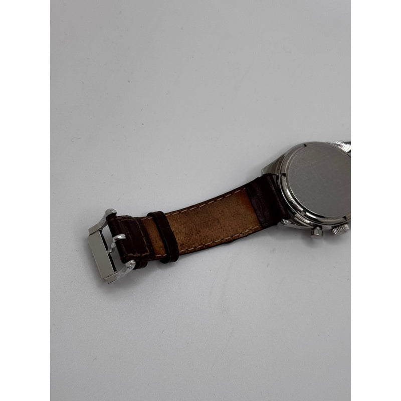 Heuer Men’s Carrera Silver Dial Brown Leather & Stainless Steel Strap Vintage Watch 2447T