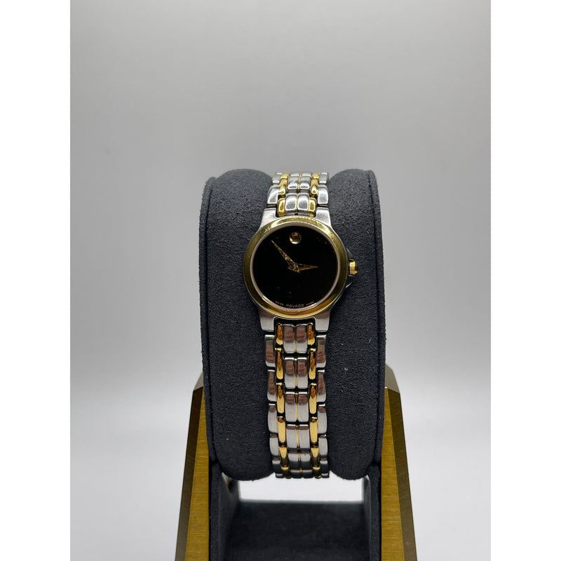 Movado Ladies Black Museum Dial Two Tone Stainless Steel Quartz Watch 81.E4.9835