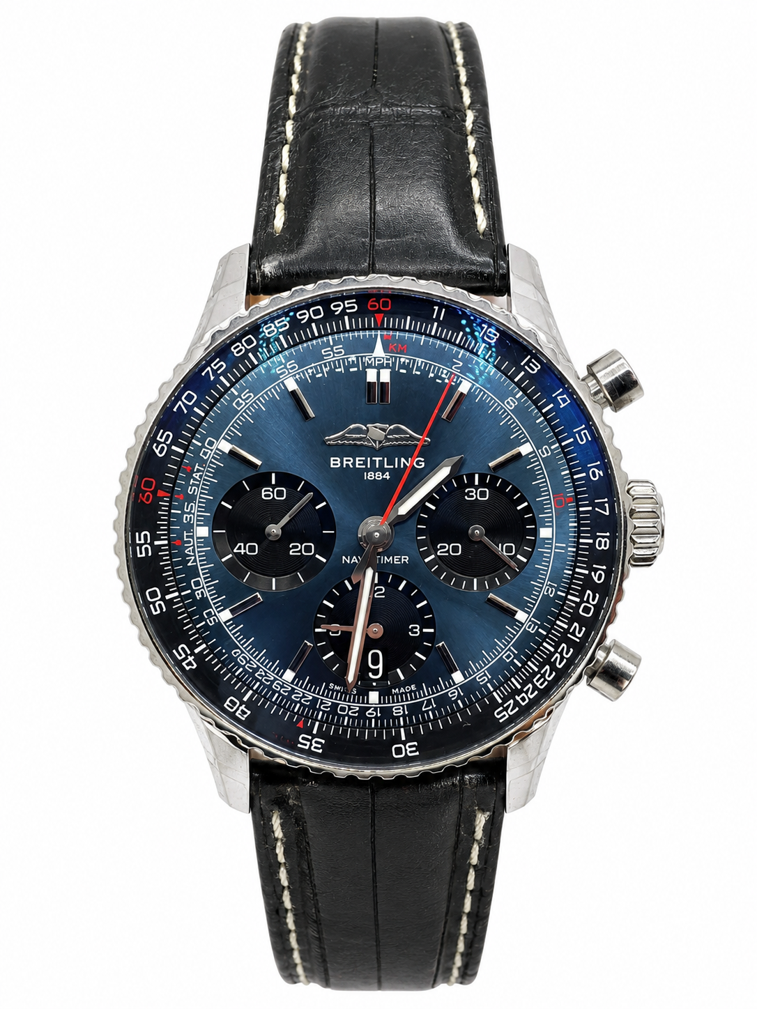 Breitling Navitimer B01 Chronograph 41 Blue Dial Black Leather Watch AB0139241C1P1 / AB0139