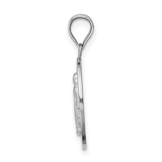 14k White Gold Polished Solid Miraculous Metal Oval Pendant QGD4675