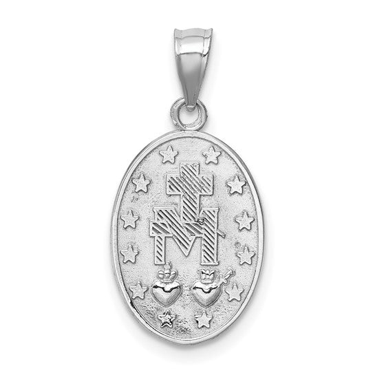 14k White Gold Polished Solid Miraculous Metal Oval Pendant QGD4675