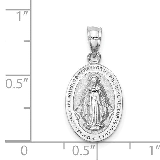 14k White Gold Polished Solid Miraculous Metal Oval Pendant QGD4675