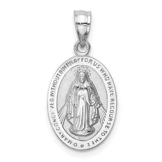 14k White Gold Polished Solid Miraculous Metal Oval Pendant QGD4675
