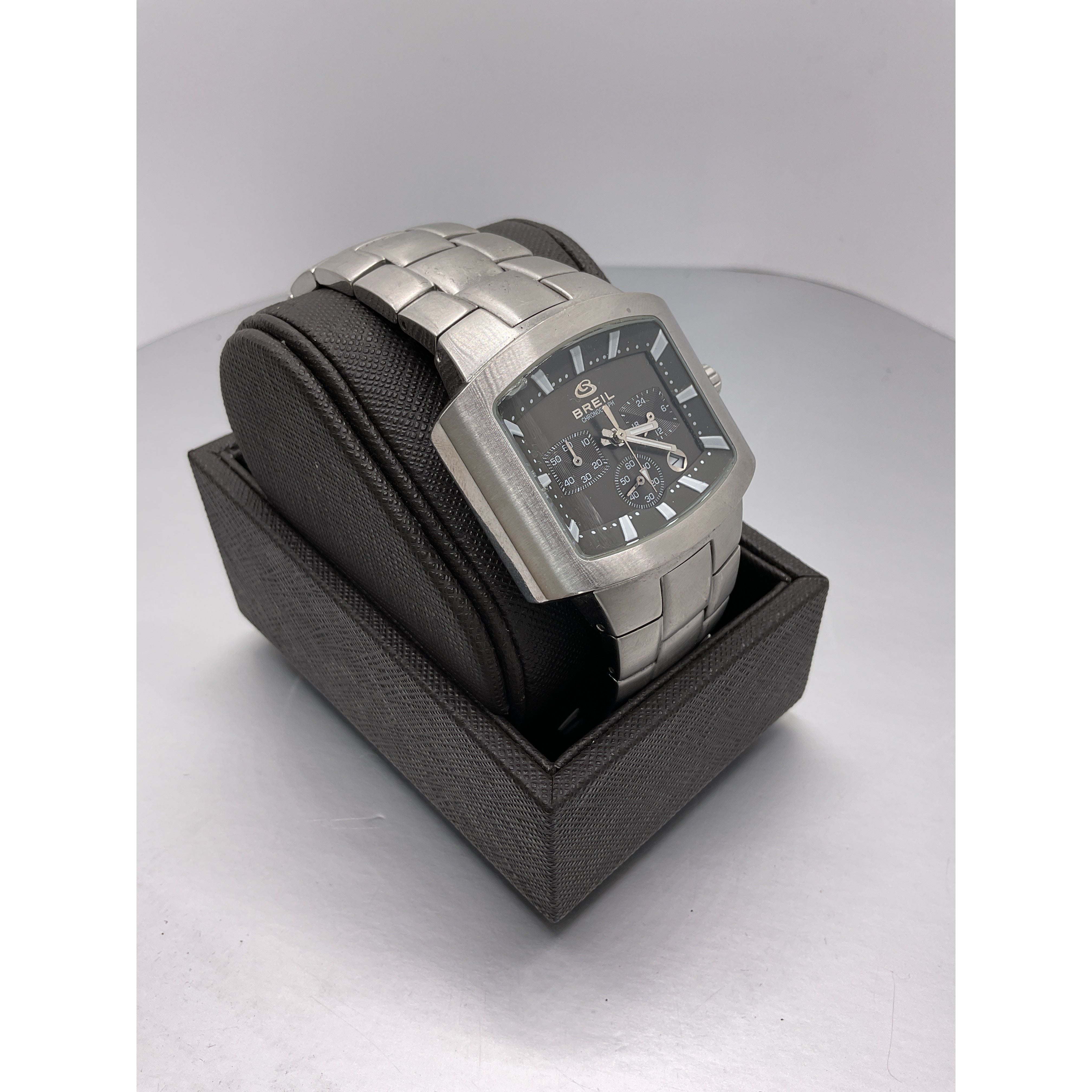 ☆プレミアムメスカル☆BRIJ3 Breil Milano Chronograph Men's Square Black Dial Stainless Steel