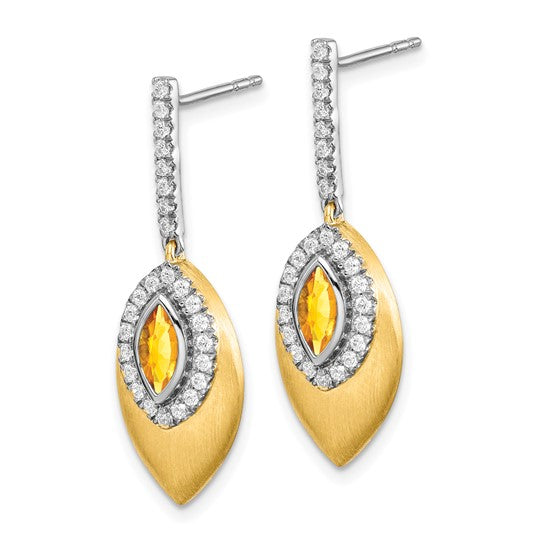 QGEM7132-CI-031-YWA 14k Two-tone Citrine and Diamond Dangle Earrings