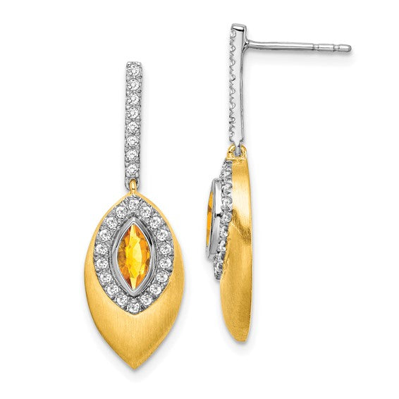 QGEM7132-CI-031-YWA 14k Two-tone Citrine and Diamond Dangle Earrings