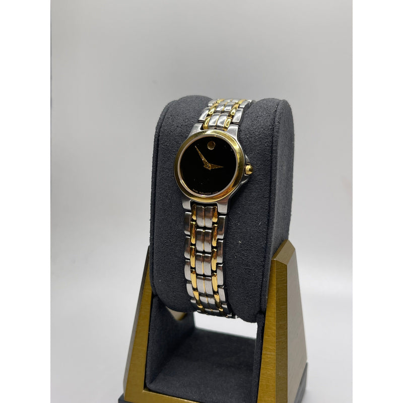Movado Ladies Black Museum Dial Two Tone Stainless Steel Quartz Watch 81.E4.9835