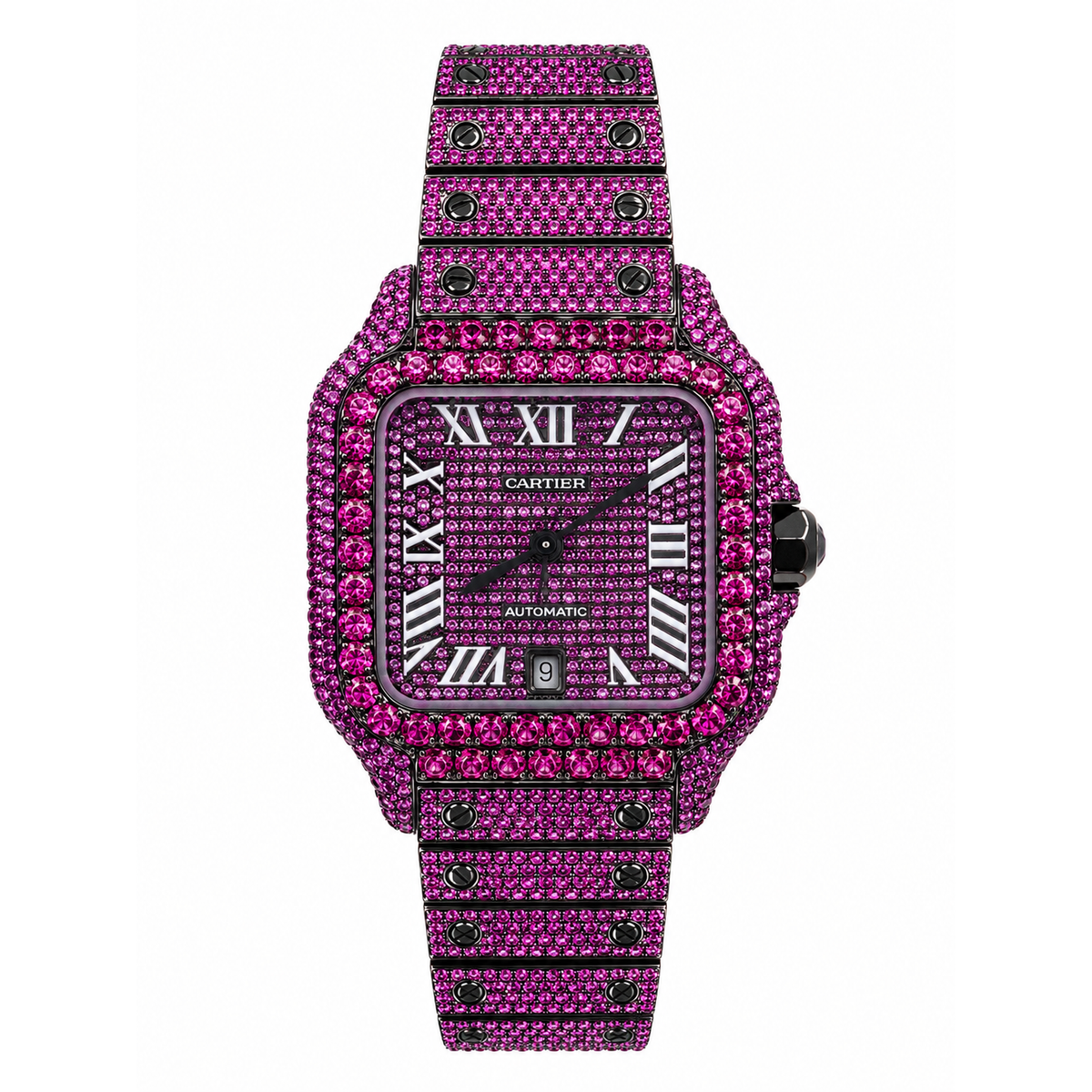 Cartier Santos De Cartier Iced Out Barbie Automatic Stainless Steel Watch WSSA0018