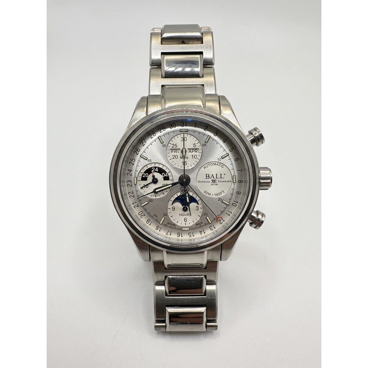 Ball Trainmaster Moonlight 43mm Automatic Silver Dial Stainless Steel Men's Watch CM1036D