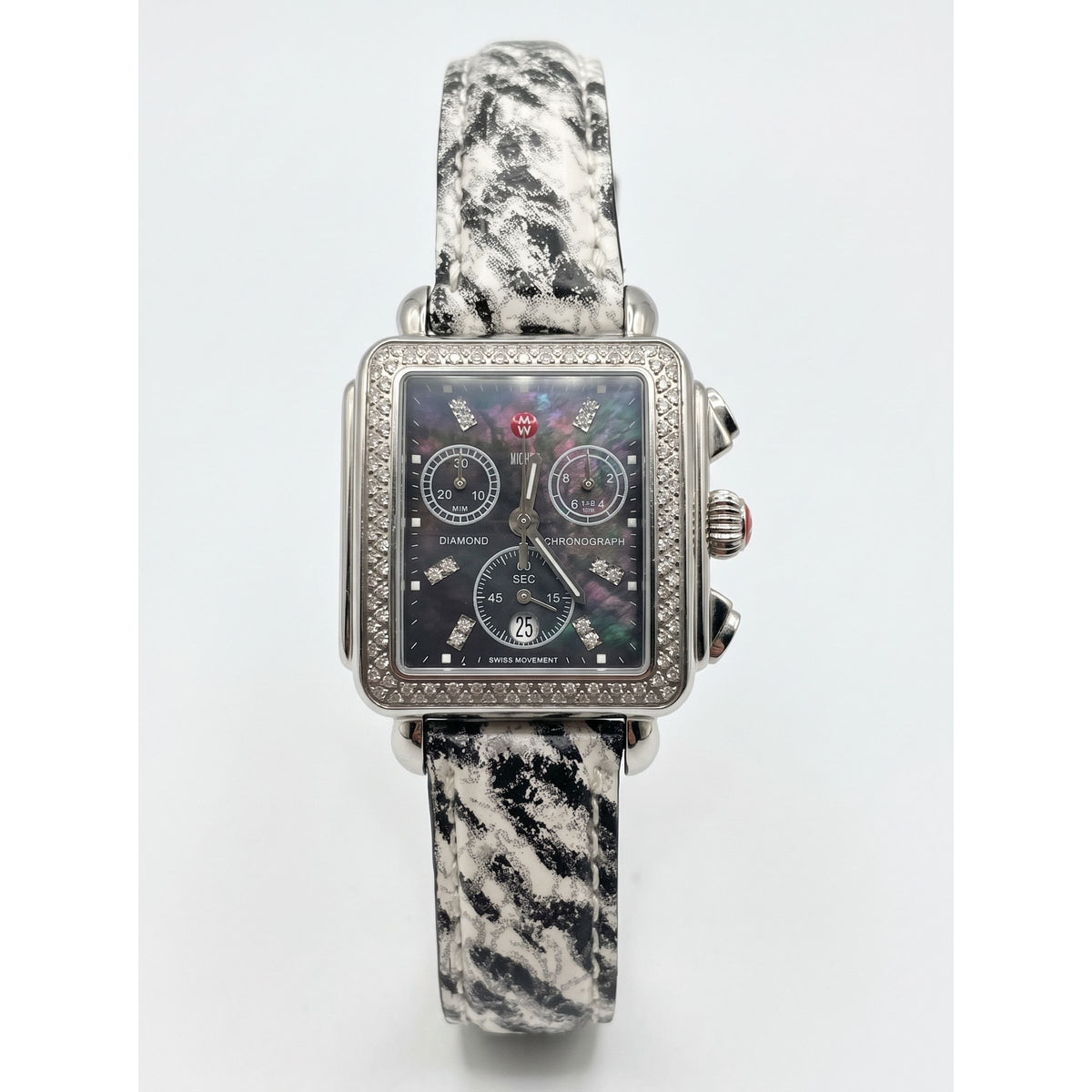 Michele Diamond Chronograph Black Dial Leather Ladies Watch MW06A01A1928