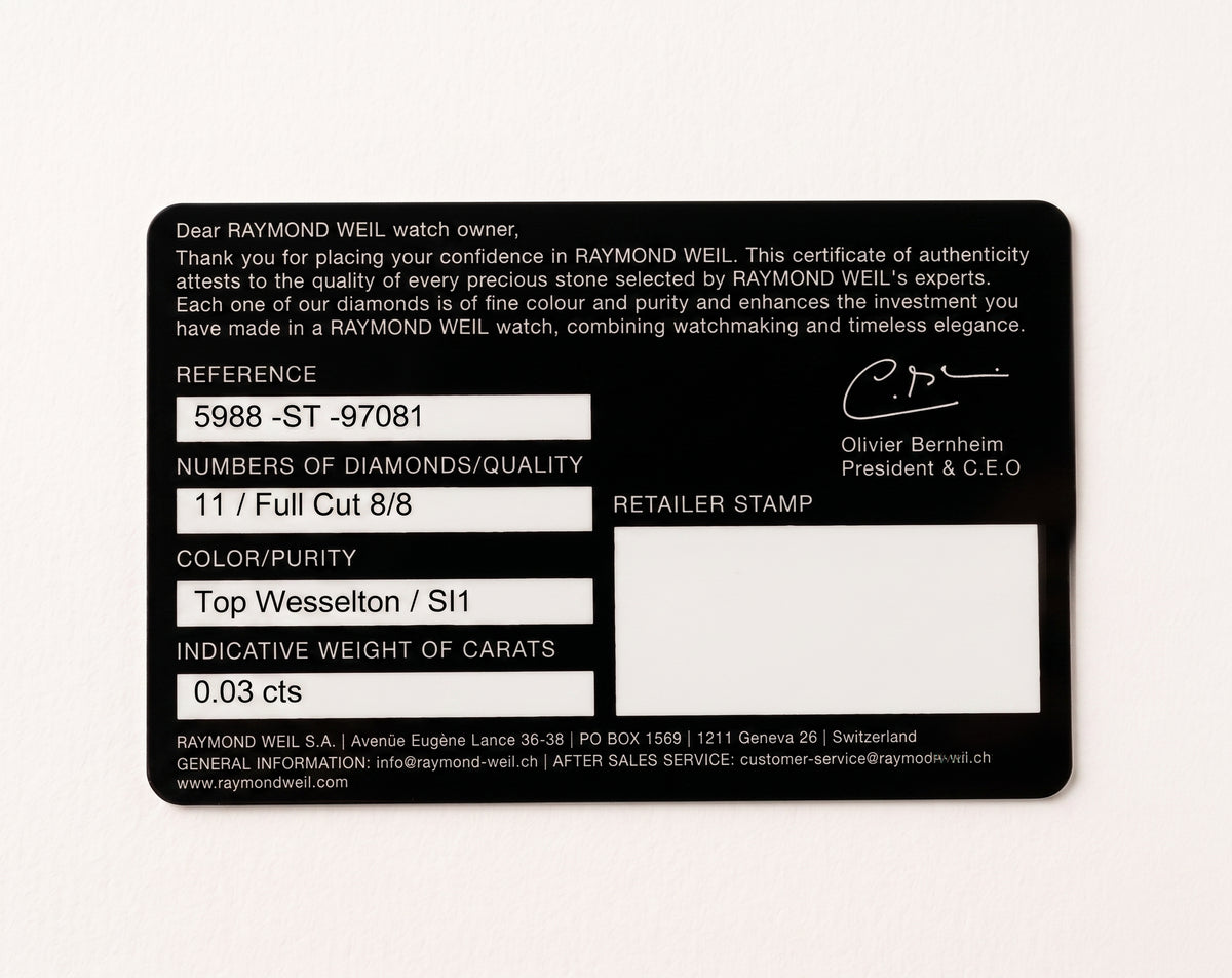 Raymond Weil Warrant Card Ref 5988-ST-97081