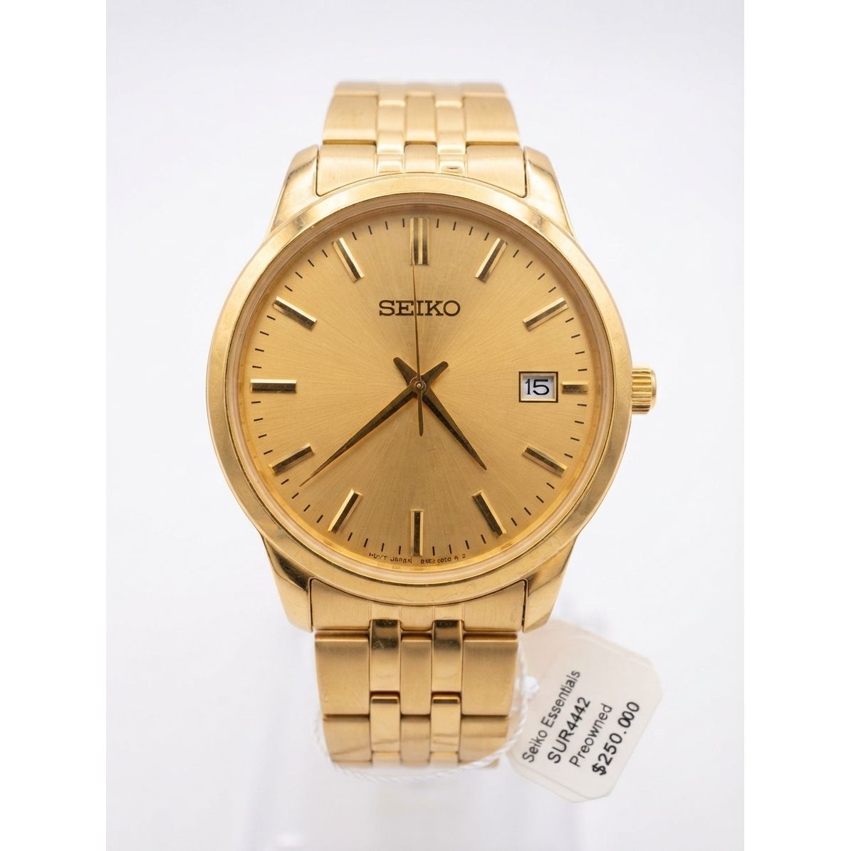 Seiko Essentials Yellow Gold Dial Men's Watch SUR442 Preowned