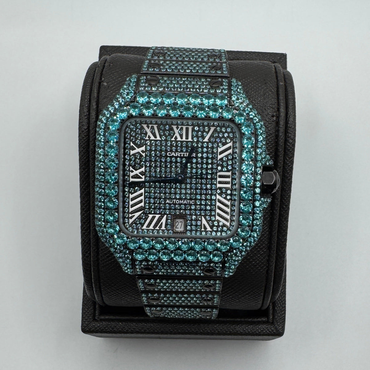Cartier Santos De Cartier Iced Out Blue Automatic Stainless Steel Watch WSSA0018