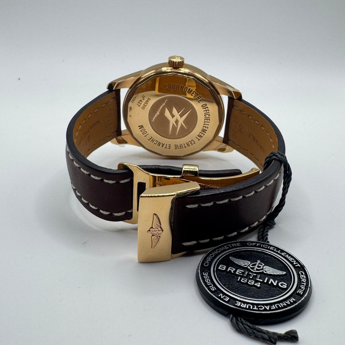 Breitling Transocean Day & Date 43mm 18K Gold Brown Leather Watch R4531012 / R45310121G1P1