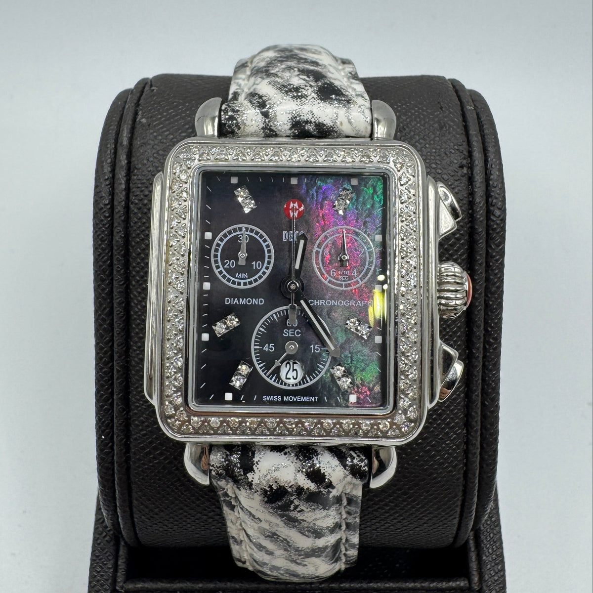 Michele Diamond Chronograph Black Dial Leather Ladies Watch MW06A01A1928