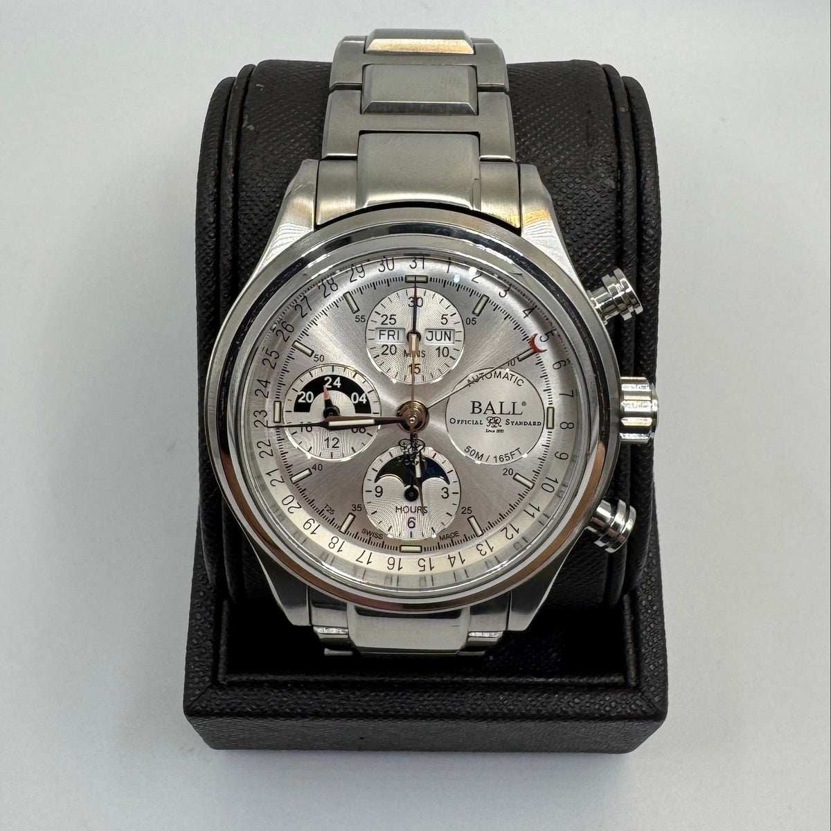 Ball Trainmaster Moonlight 43mm Automatic Silver Dial Stainless Steel Men's Watch CM1036D