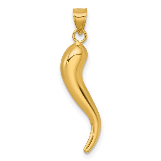 14k Polished Hollow 3-D Italian Horn Pendant QGK10047