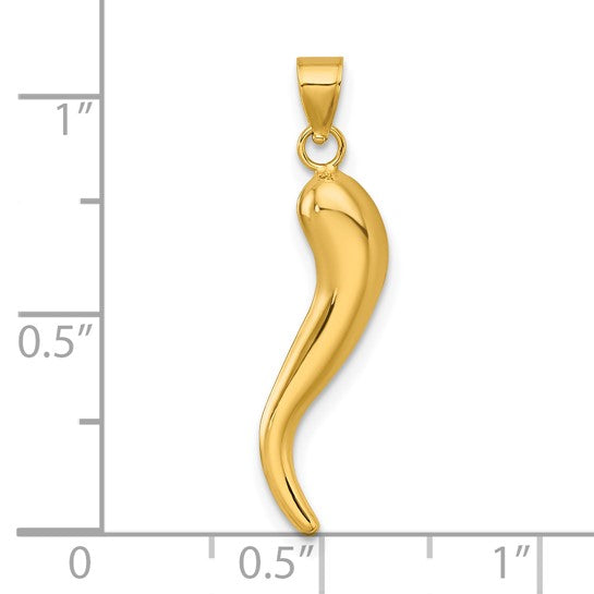 14k Polished Hollow 3-D Italian Horn Pendant QGK10047