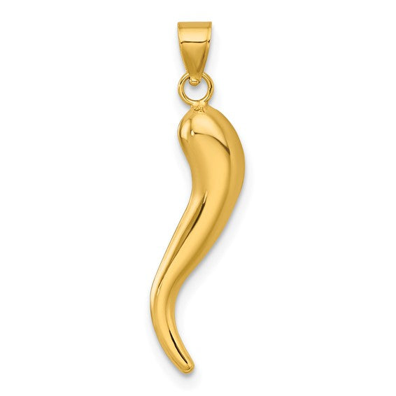 14k Polished Hollow 3-D Italian Horn Pendant QGK10047