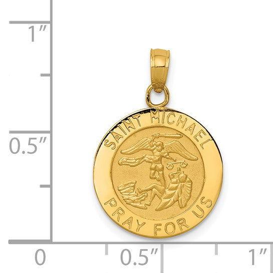 14k Polished and Satin Solid St. Michael Medal Round Pendant QGK5666