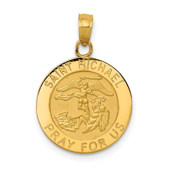 14k Polished and Satin Solid St. Michael Medal Round Pendant QGK5666