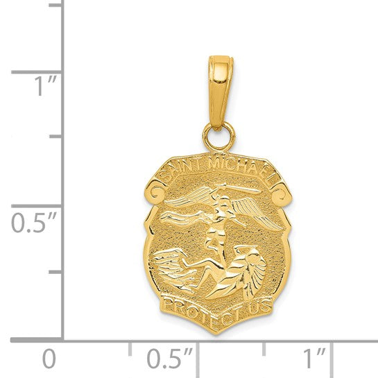 14k Polished Solid Small Saint Michael Medal Badge Pendant QGM1462