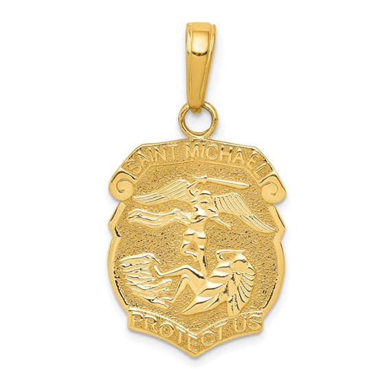 14k Polished Solid Small Saint Michael Medal Badge Pendant QGM1462