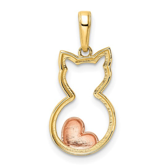 QGM3000 14k and White and Rose Rhodium Diamond-cut Cat with Heart Pendant