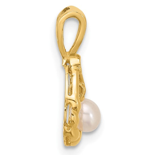 QGXF826 14K 3-4mm Teardrop White FWC Pearl and .01ct Diamond Pendant
