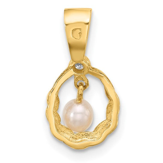 QGXF826 14K 3-4mm Teardrop White FWC Pearl and .01ct Diamond Pendant